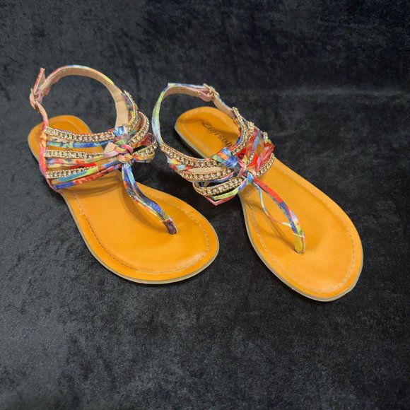 Zigi soho Colorful Fabric and Rhinestone Jewels Thong Sandals Size 6 - Picture 6 of 12